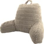 Beige backrest pillow with armrests on a white background