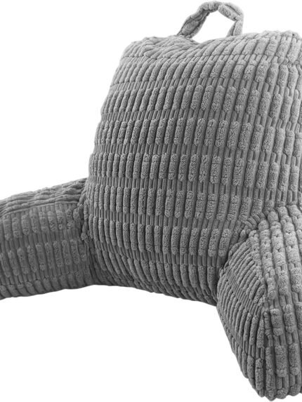 Gray backrest pillow with armrests on a white background
