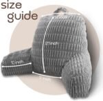 Gray backrest pillow with measurements on a beige background