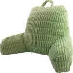 Green backrest pillow with a textured surface on a white background