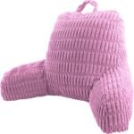 Pink ribbed backrest pillow on a white background