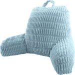 A light blue ribbed corduroy wedge lumbar pillow with a top hanging loop, shown on a plain white background.